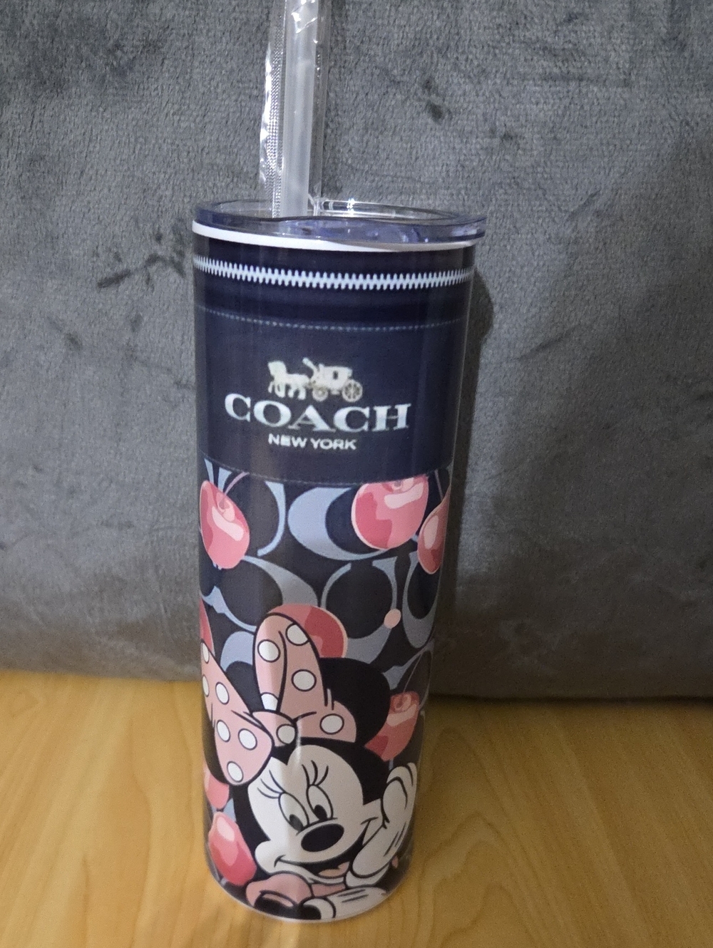 COACH Minnie Mouse Pink & Black Stainless Tumbler with Straw